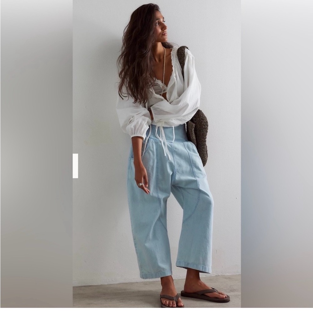 Free People Light Blue High-Waist Harem Jeans light weight denim